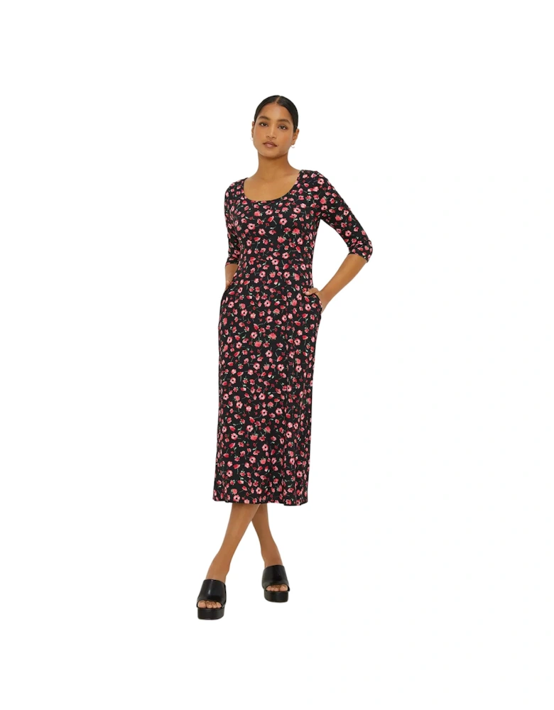 Womens/Ladies Ditsy Print 3/4 Sleeve Midi Dress