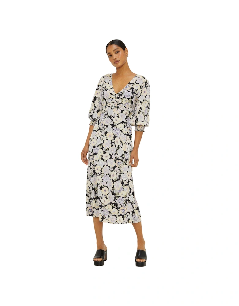 Womens/Ladies Floral Ruched Front Midi Dress