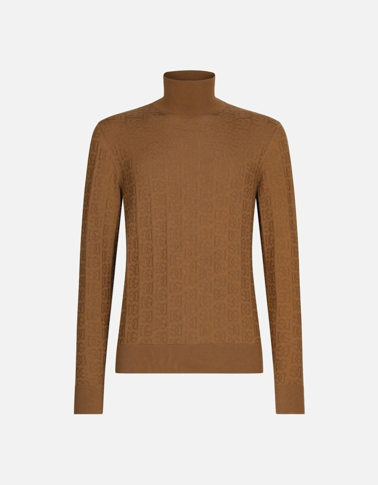 Woven Roll Neck Sweater Camel Brown
