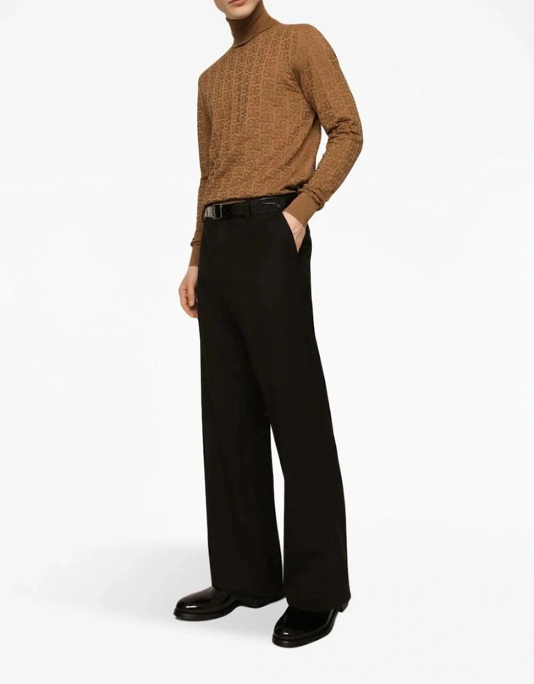 Woven Roll Neck Sweater Camel Brown