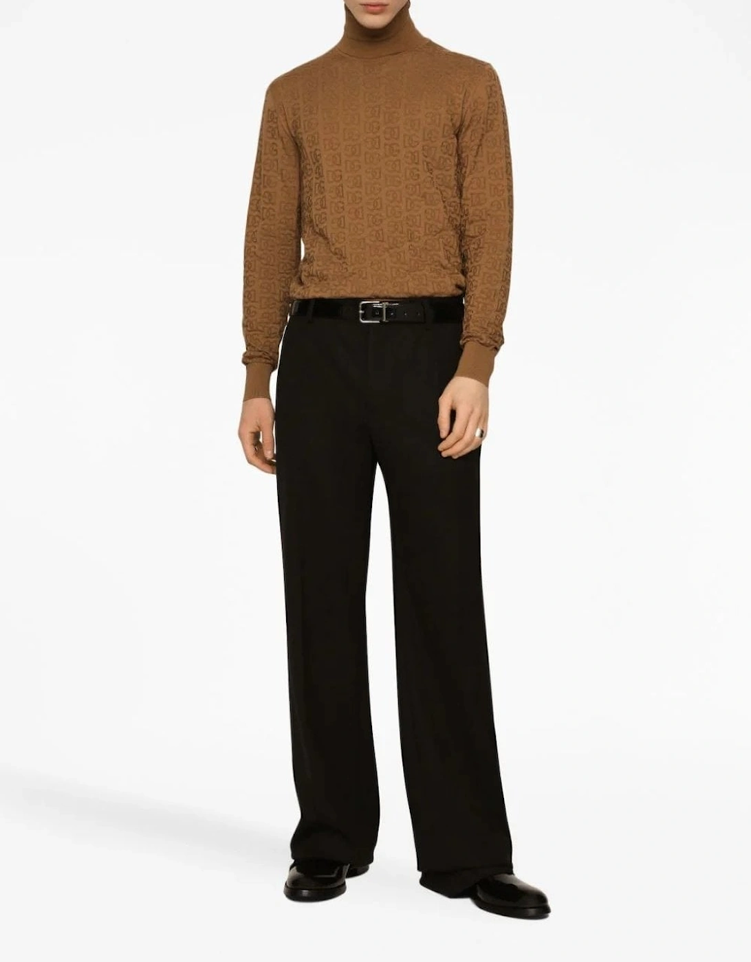 Woven Roll Neck Sweater Camel Brown