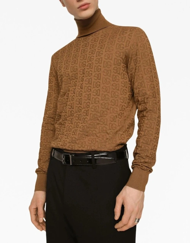 Woven Roll Neck Sweater Camel Brown