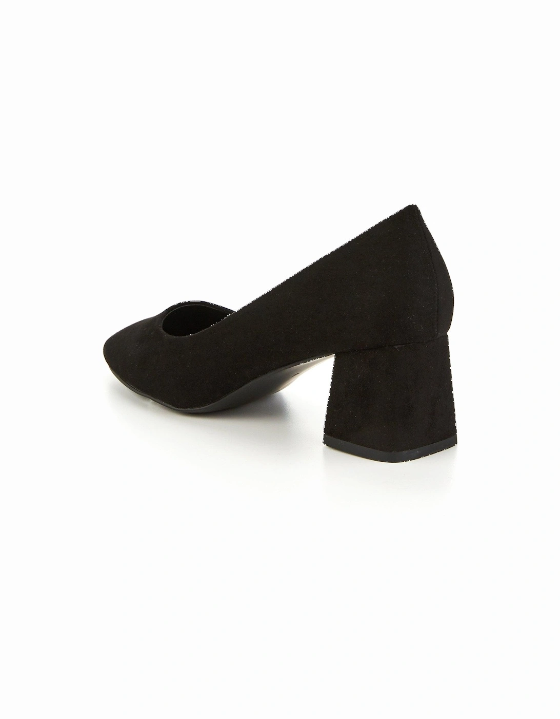 Wide Fit Square Toe Low Block Court Shoe - Black