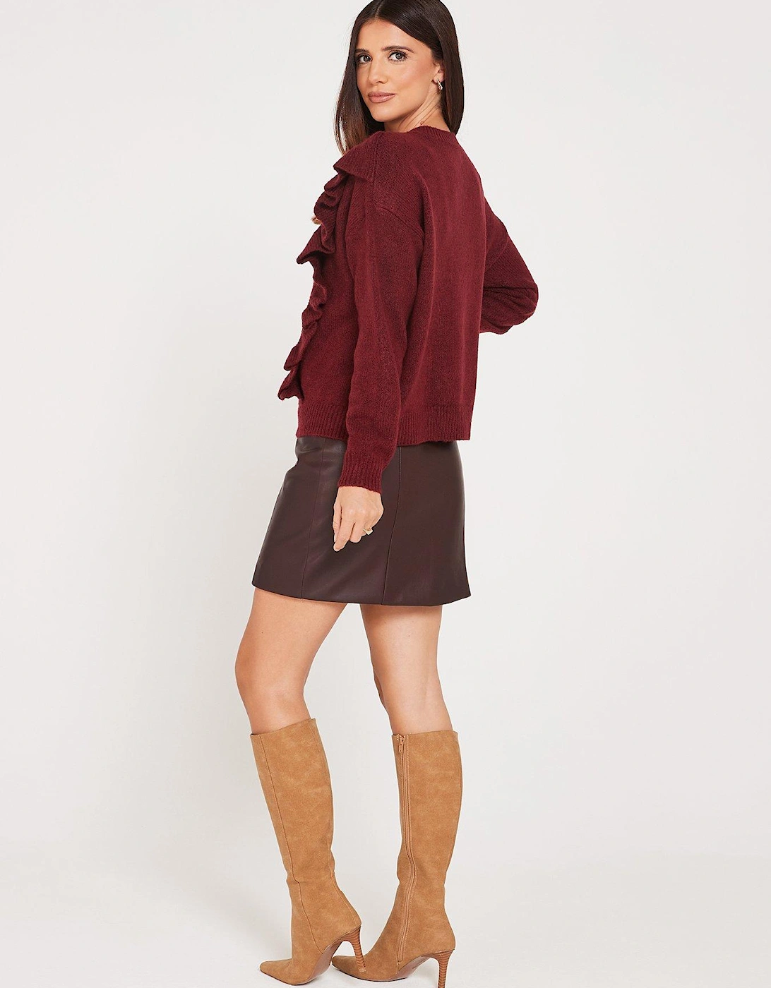 x V by Very Frill Detail Jumper - Wine