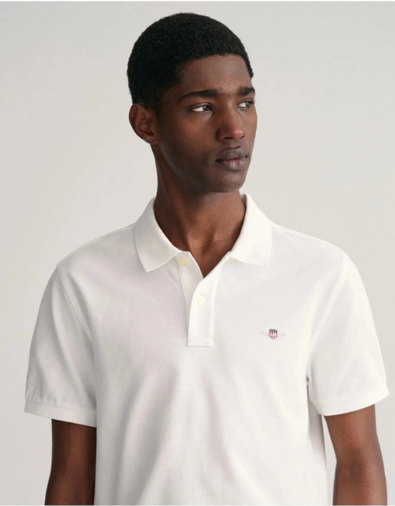 Regular Fit Shield Piqué White Polo Shirt