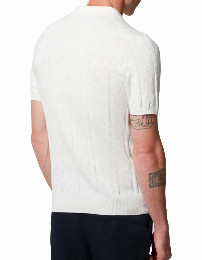 Alfie Texturd White Knitted Polo Shirt