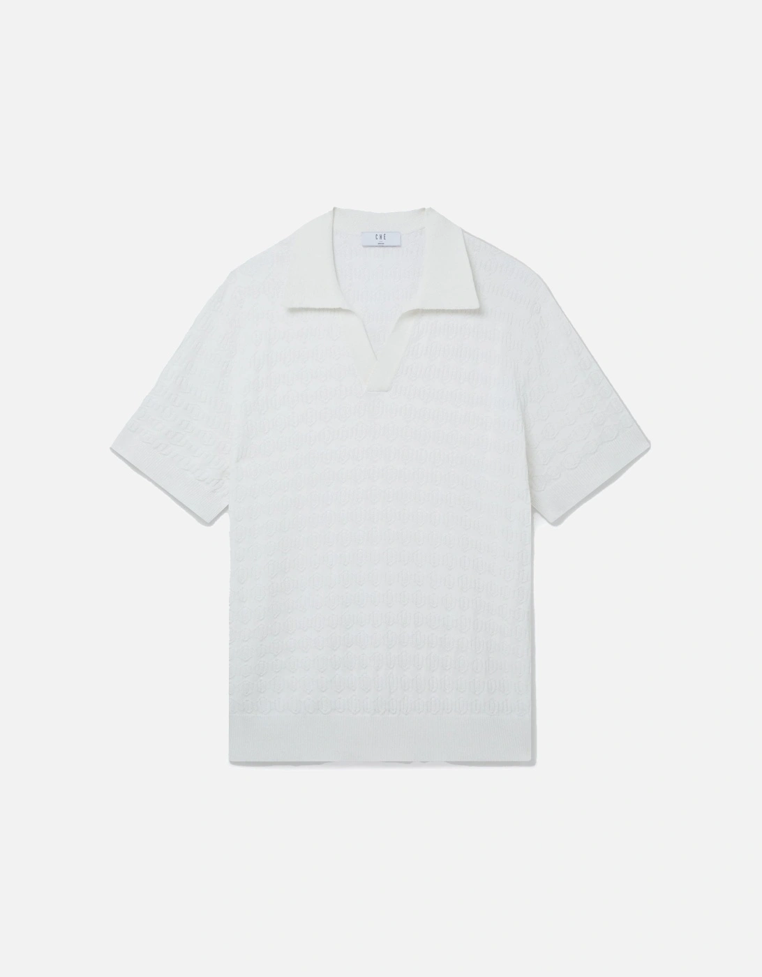 Alfred Textured Cutaway Knitted White Polo