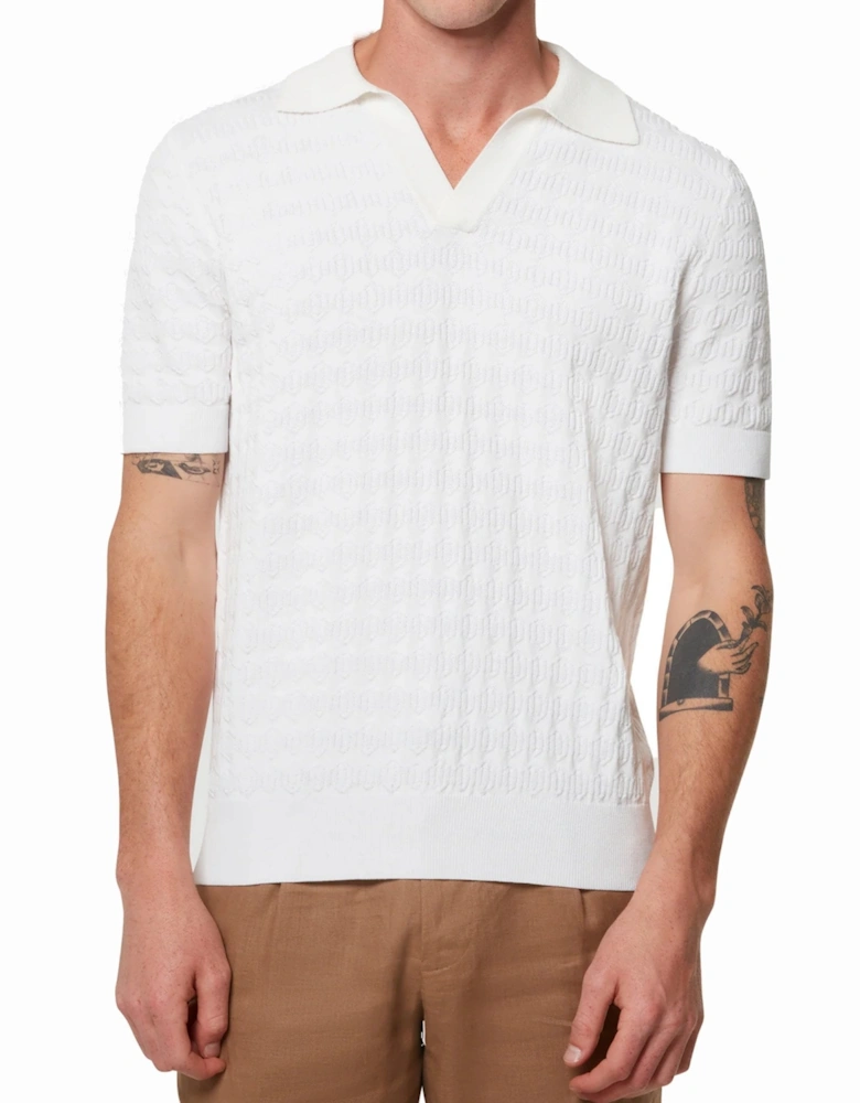 Alfred Textured Cutaway Knitted White Polo