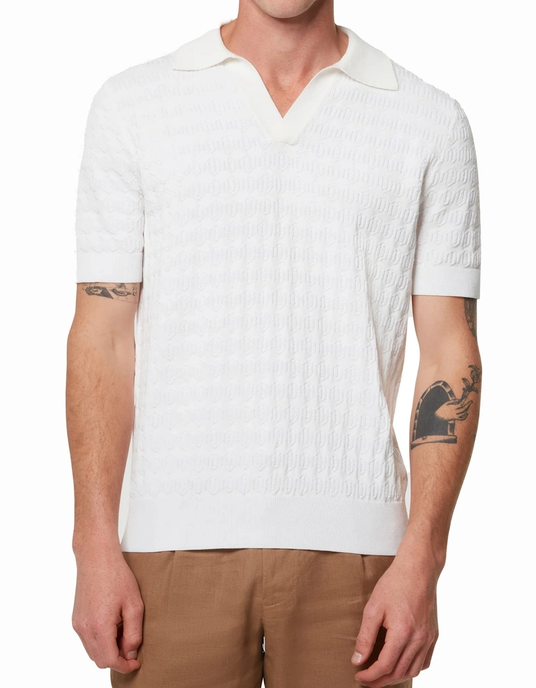 Alfred Textured Cutaway Knitted White Polo, 5 of 4