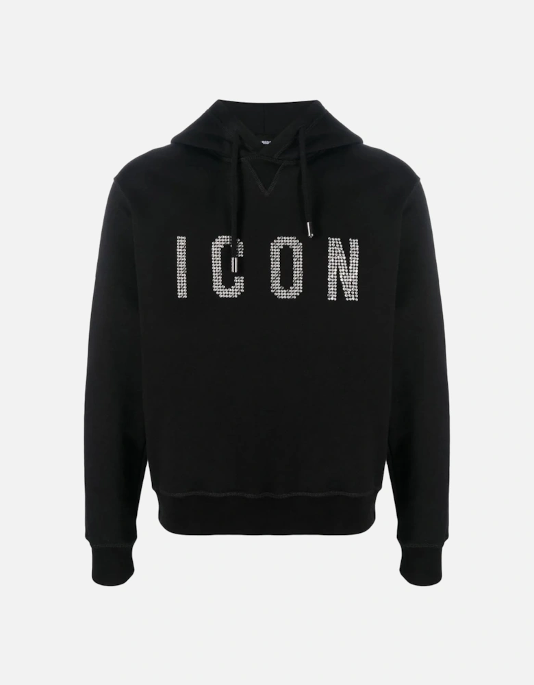 Pullover Icon Studded Hooded Top Black