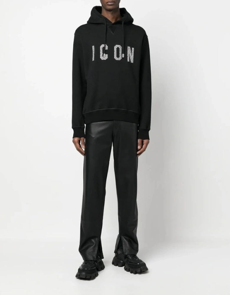 Pullover Icon Studded Hooded Top Black