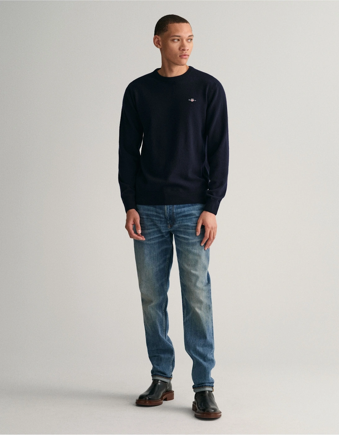 Superfine Lambswool Marine Crew Neck Sweater