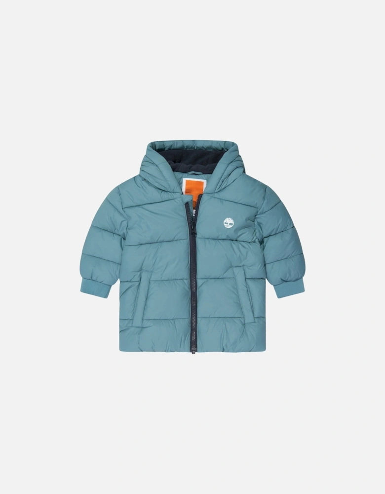 Aqua Blue Logo Puffer Coat