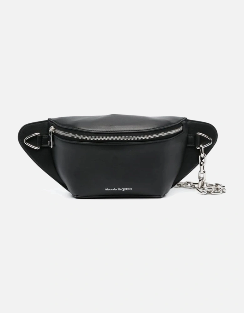 Logo-Print Leather Belt Bag Black