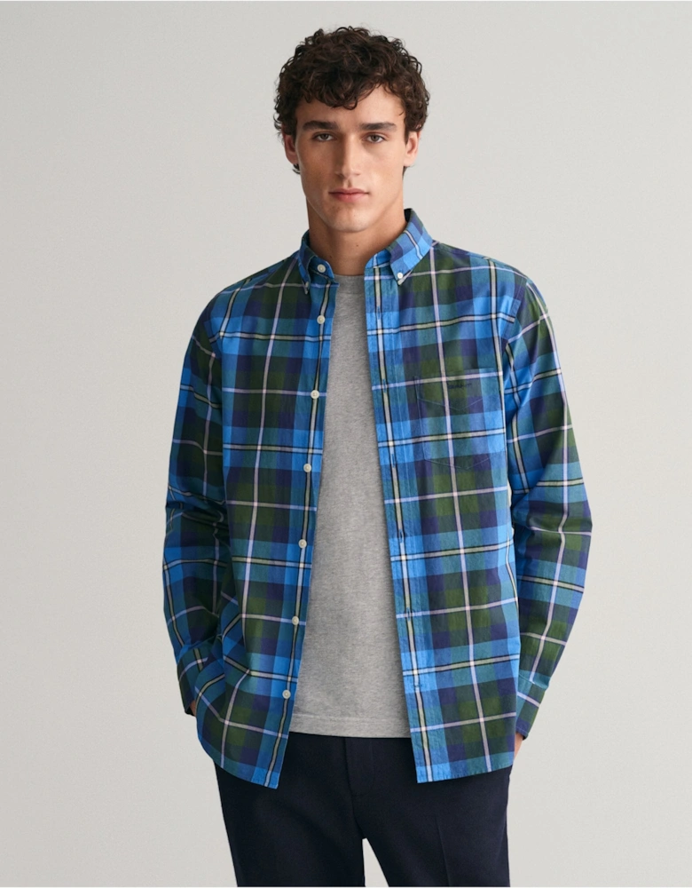 Regular Fit Large Checked Poplin Green Shirt