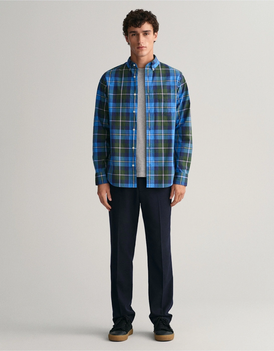 Regular Fit Large Checked Poplin Green Shirt