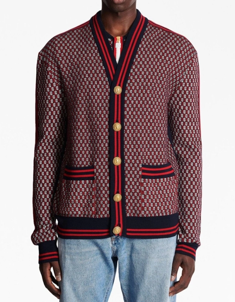 Monogram Check Wool Cardigan Red