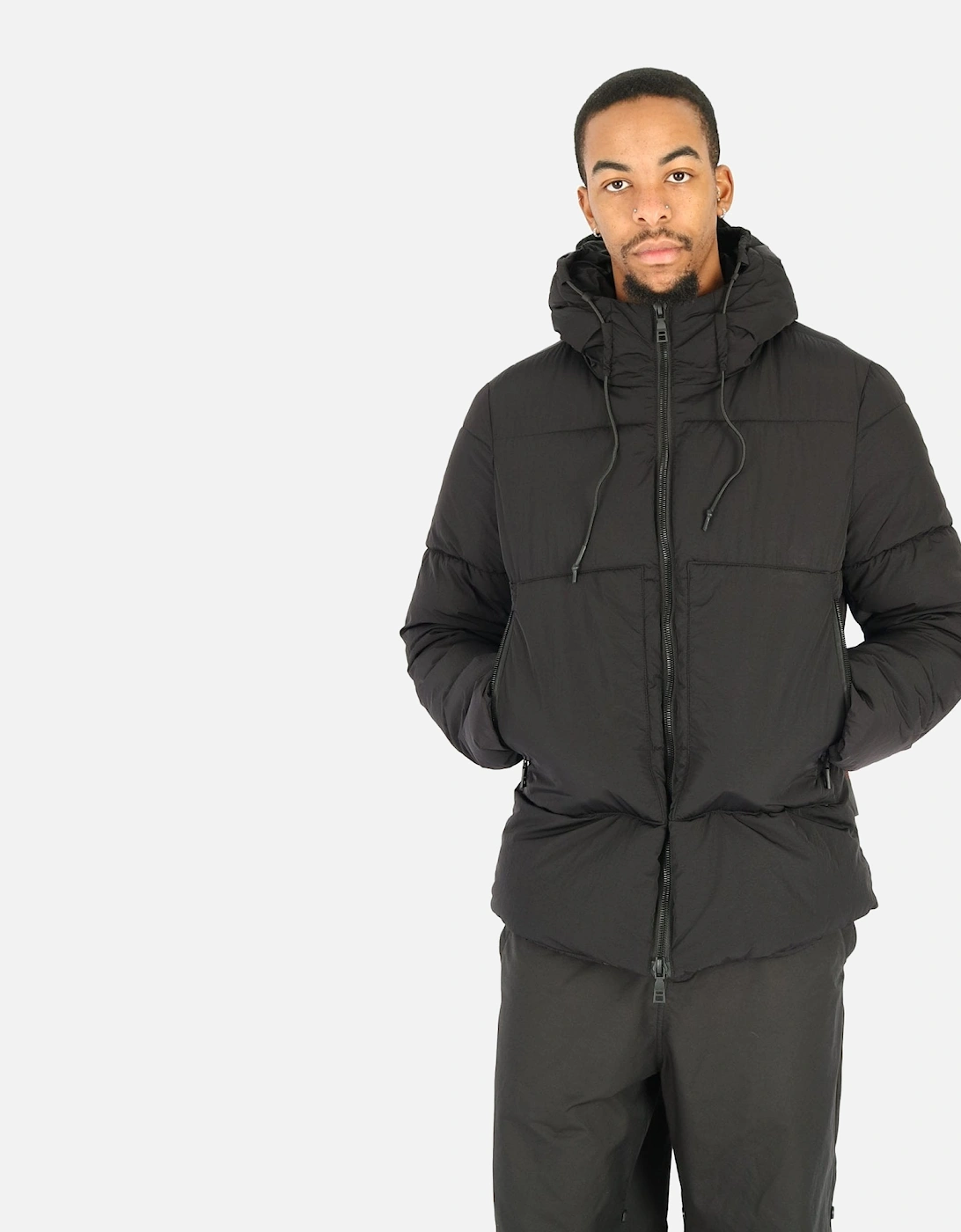 Crinkle Hooded Black Puffer Jacket