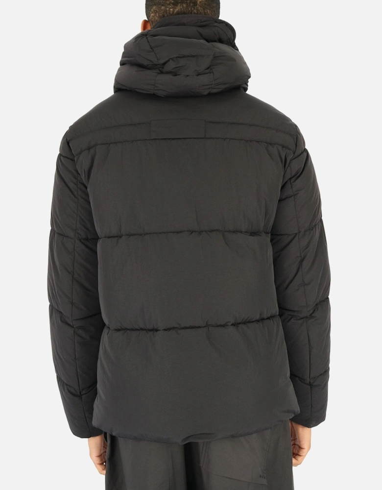 Crinkle Hooded Black Puffer Jacket