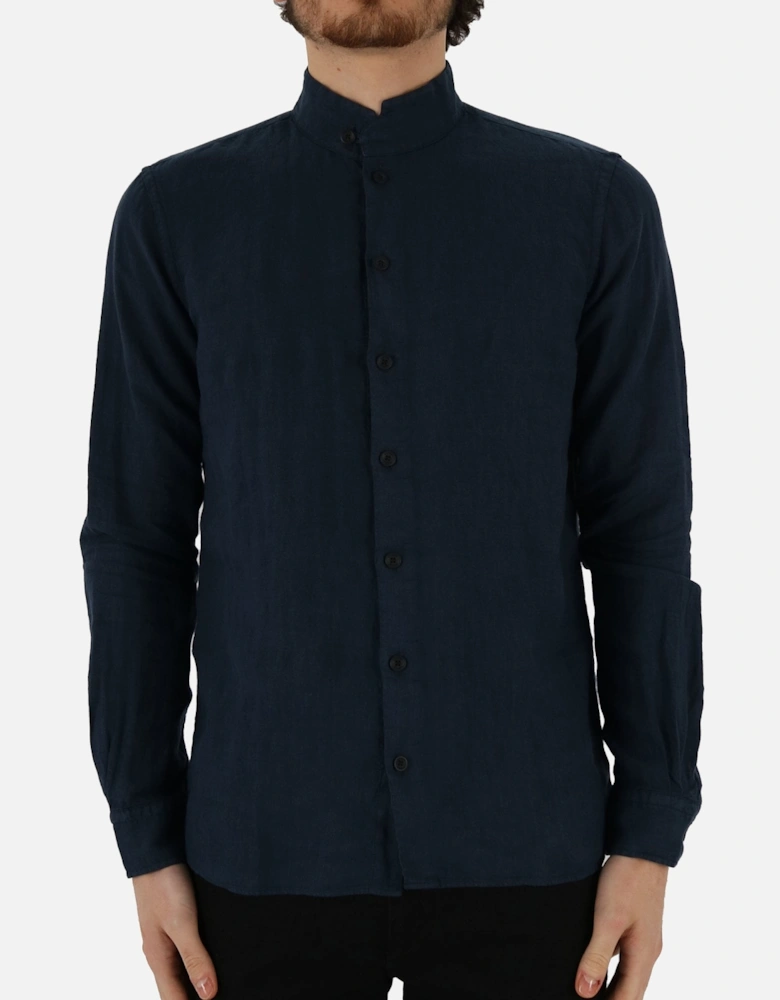 Button Through Navy Linen Shirt