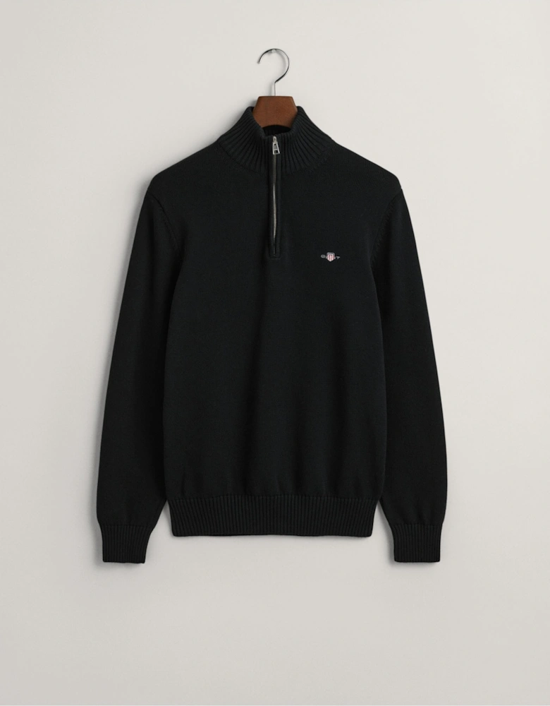 Casual Cotton Black Half-Zip Sweater