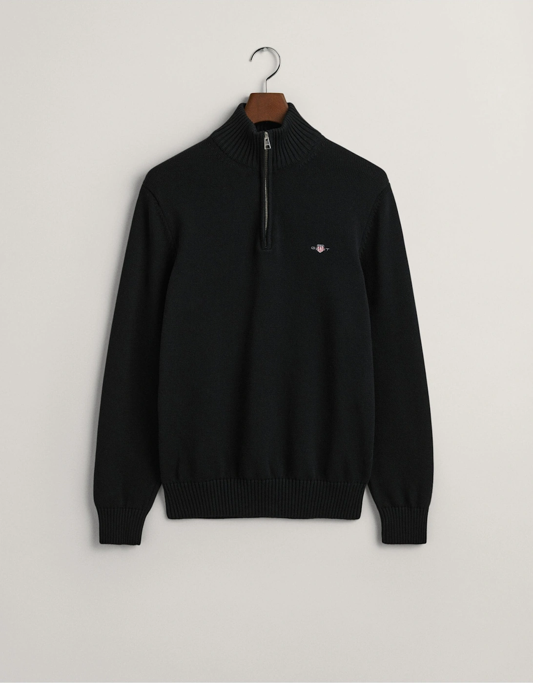 Casual Cotton Black Half-Zip Sweater