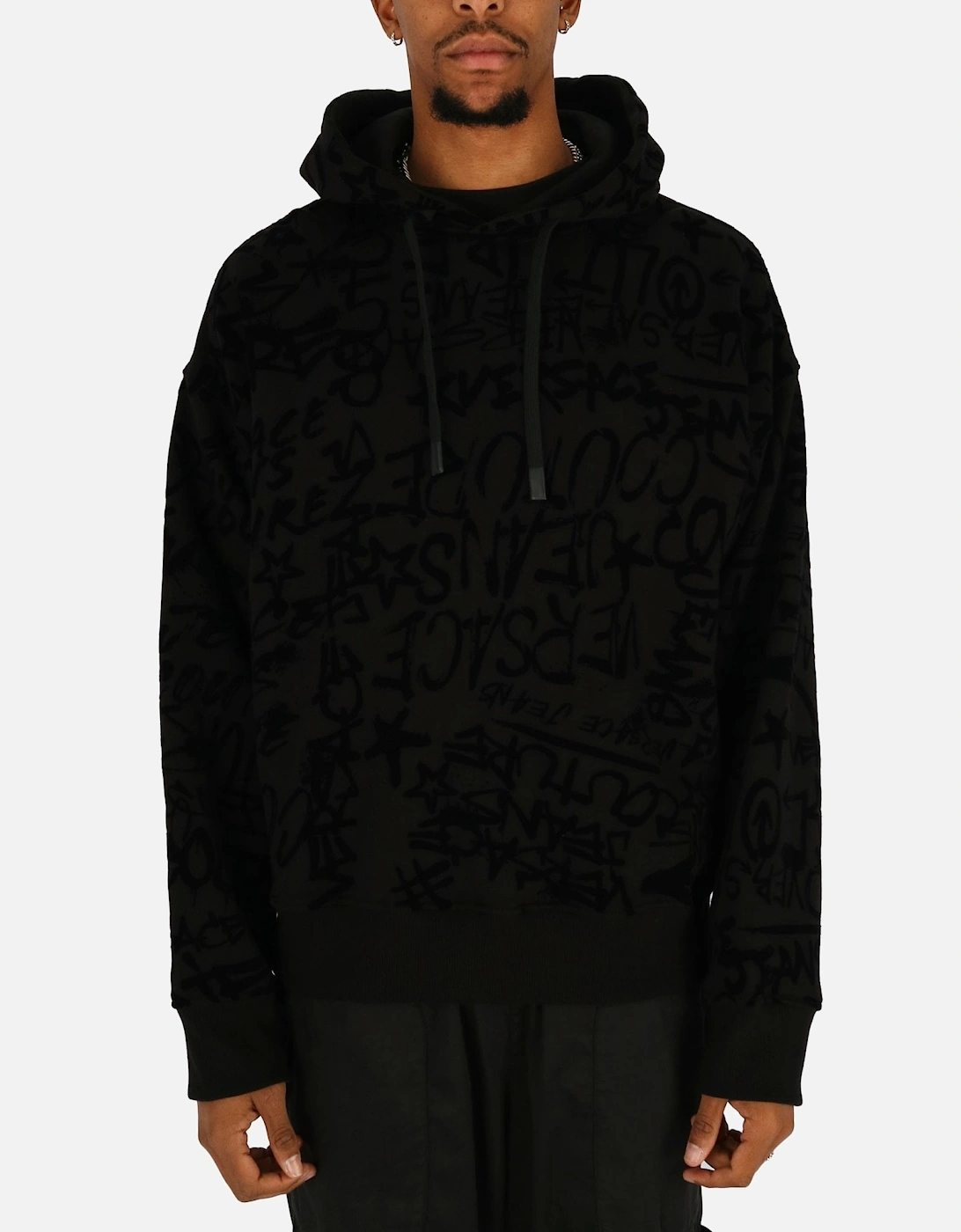 Allover Flock Hooded Black Sweatshirt, 5 of 4