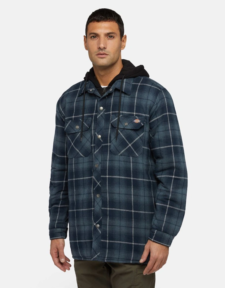 Men's Fleece Hooded Flannel Shirt Jacket Navy