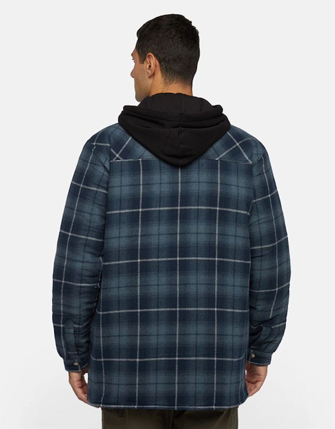 Men's Fleece Hooded Flannel Shirt Jacket Navy