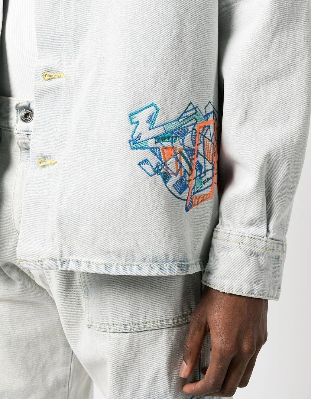 Graffitti Emb Denim Shirt Blue