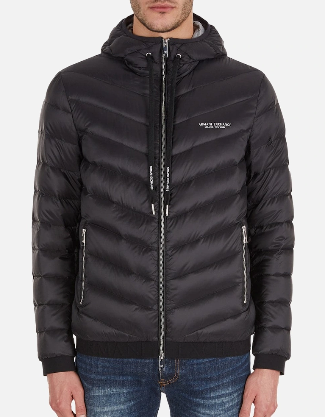 Milano/New York Logo Mens Hooded Down Jacket, 2 of 1