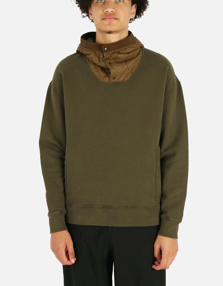 Quilted Hooded Pullover Green Sweatshirt