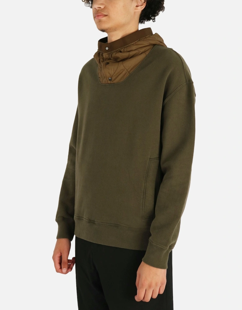 Quilted Hooded Pullover Green Sweatshirt