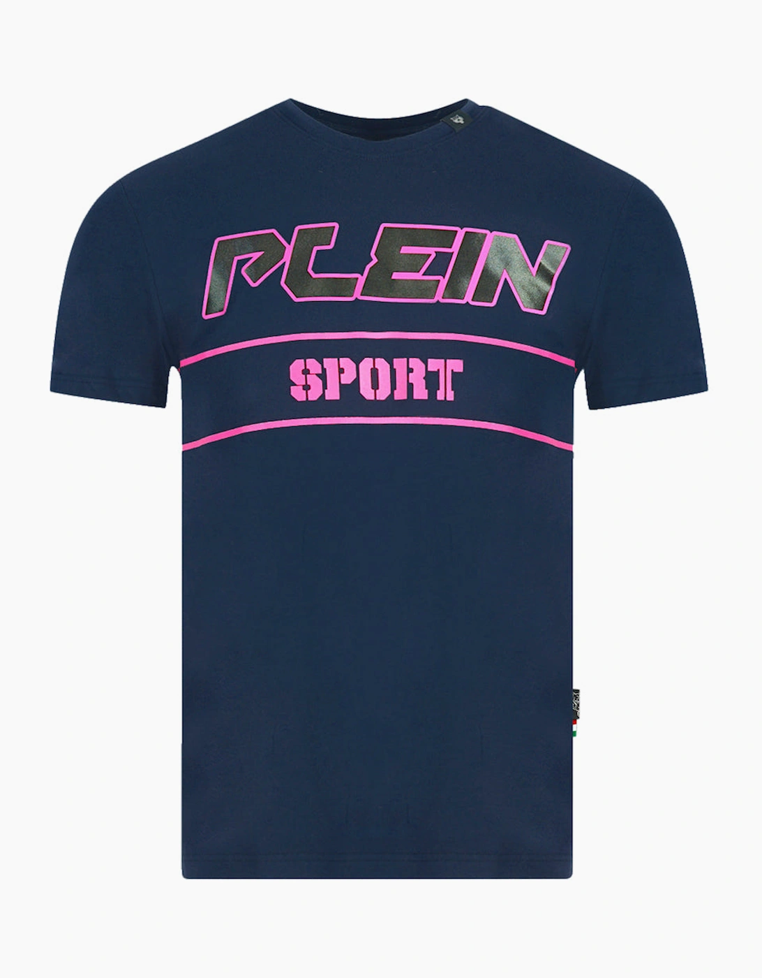 Philipp Plein Men's Plein Sport Block Pink Logo Navy Blue T-Shirt - Size: 40