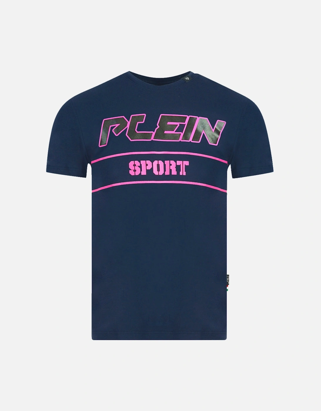 Plein Sport Block Pink Logo Navy Blue T-Shirt, 3 of 2