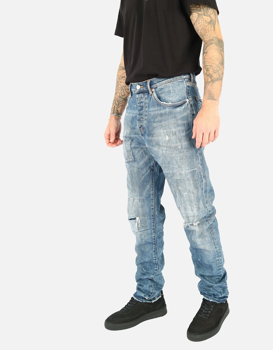 Patch Ripped Knee Paint Straight Fit Stetch Jean
