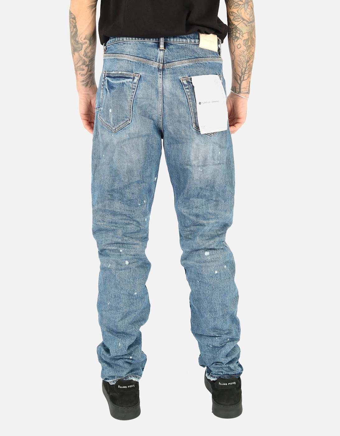 Patch Ripped Knee Paint Straight Fit Stetch Jean