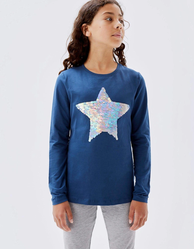Girls Sequin Star Long Sleeve Tshirt - Insignia Blue