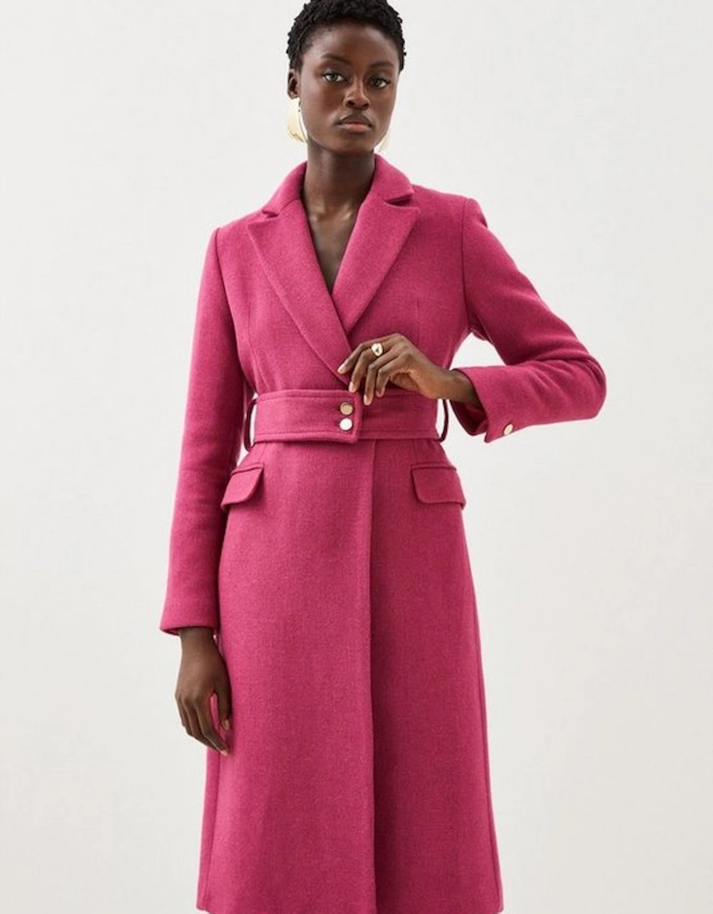 Italian Manteco Wool Mix Button Detail Belted Midi Coat