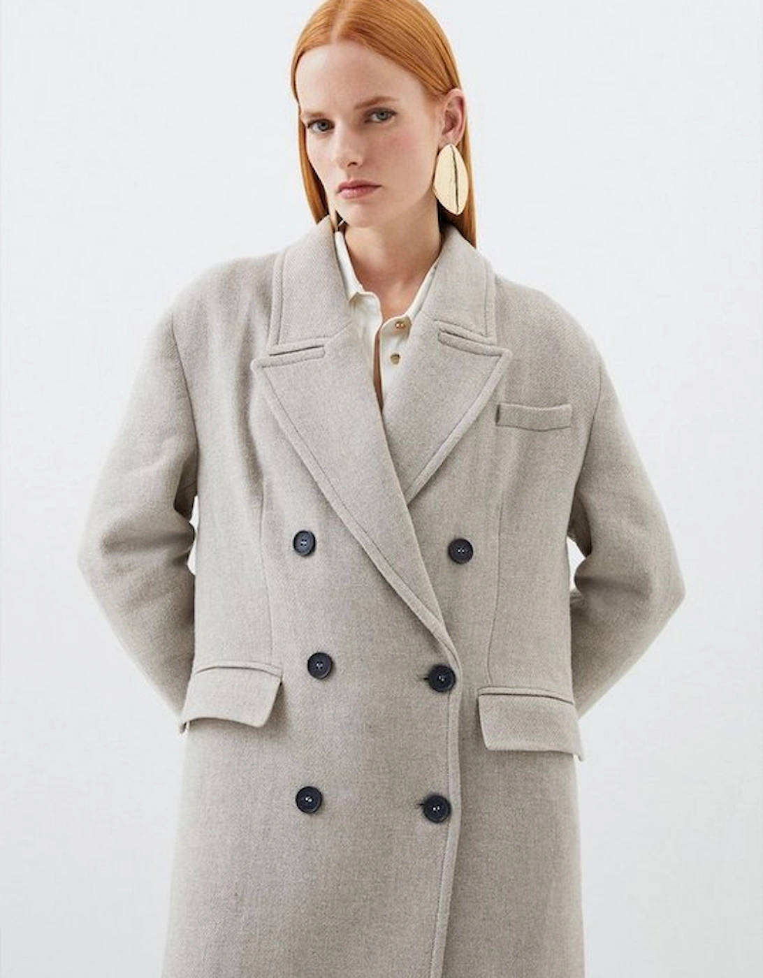 Italian Manteco Wool Blend Oversized Strong Shoulder Double Breasted Coat