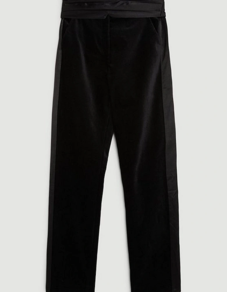 Tailored Velvet Satin Cummerbund Detail Trouser