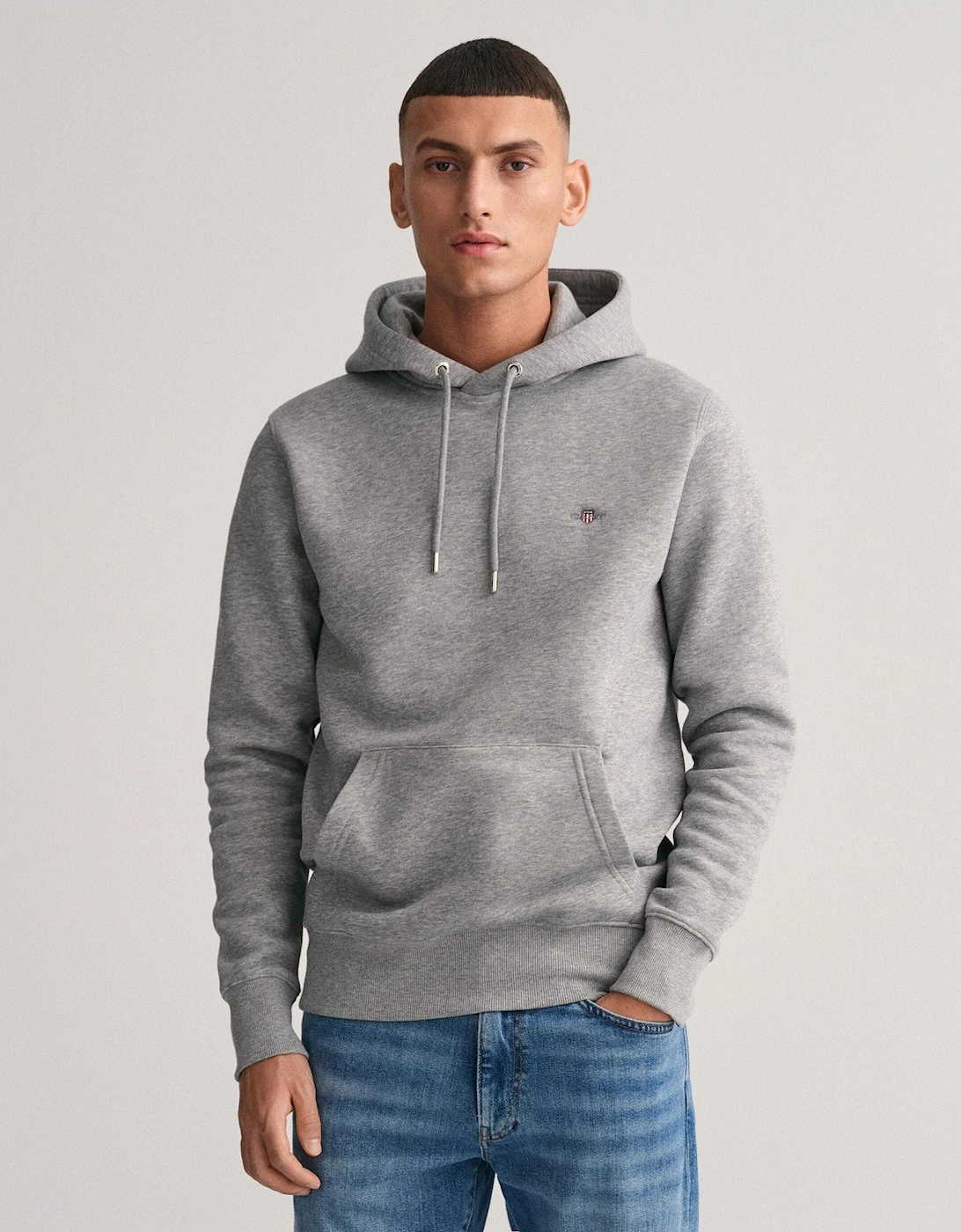 Gant Men's Grey Regular Fit Shield Logo Pullover Hoodie - - : 40/Regular L