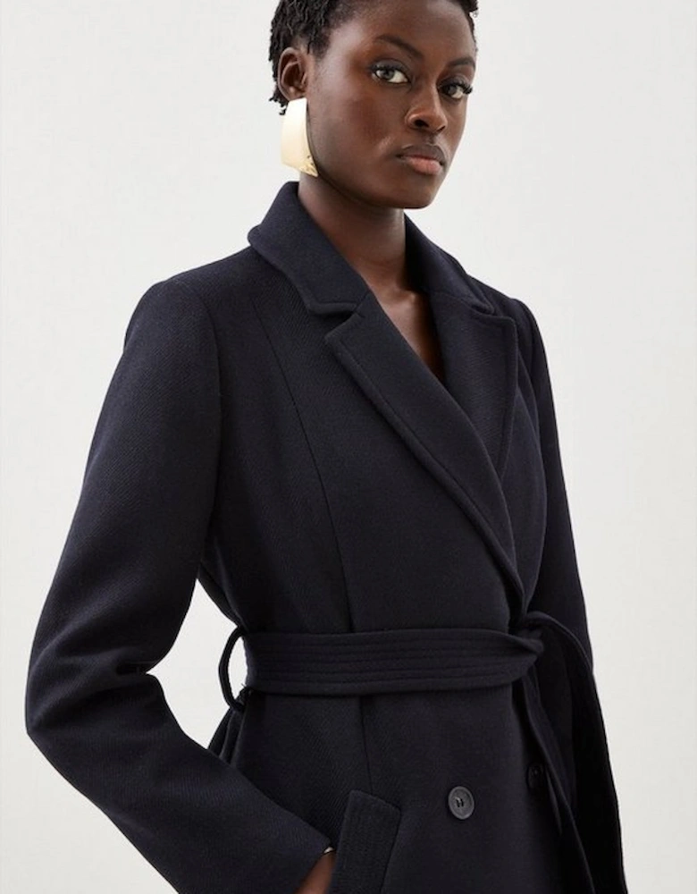 Italian Manteco Wool Blend Double Breasted Belted Midi Coat