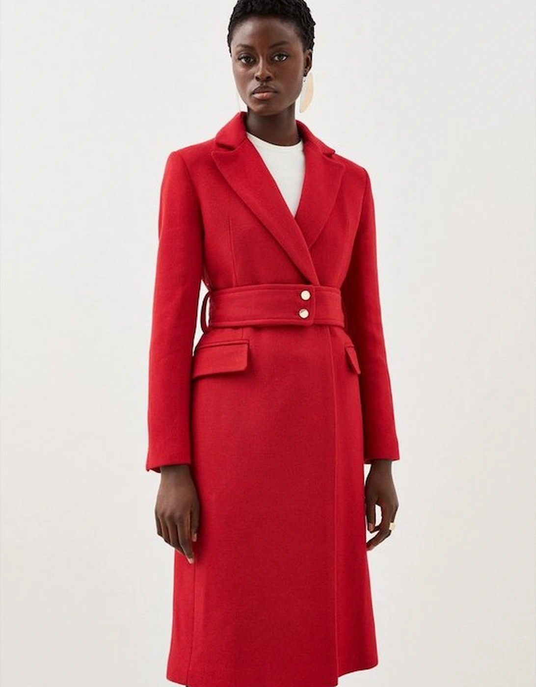 Italian Manteco Wool Mix Button Detail Belted Midi Coat, 5 of 4