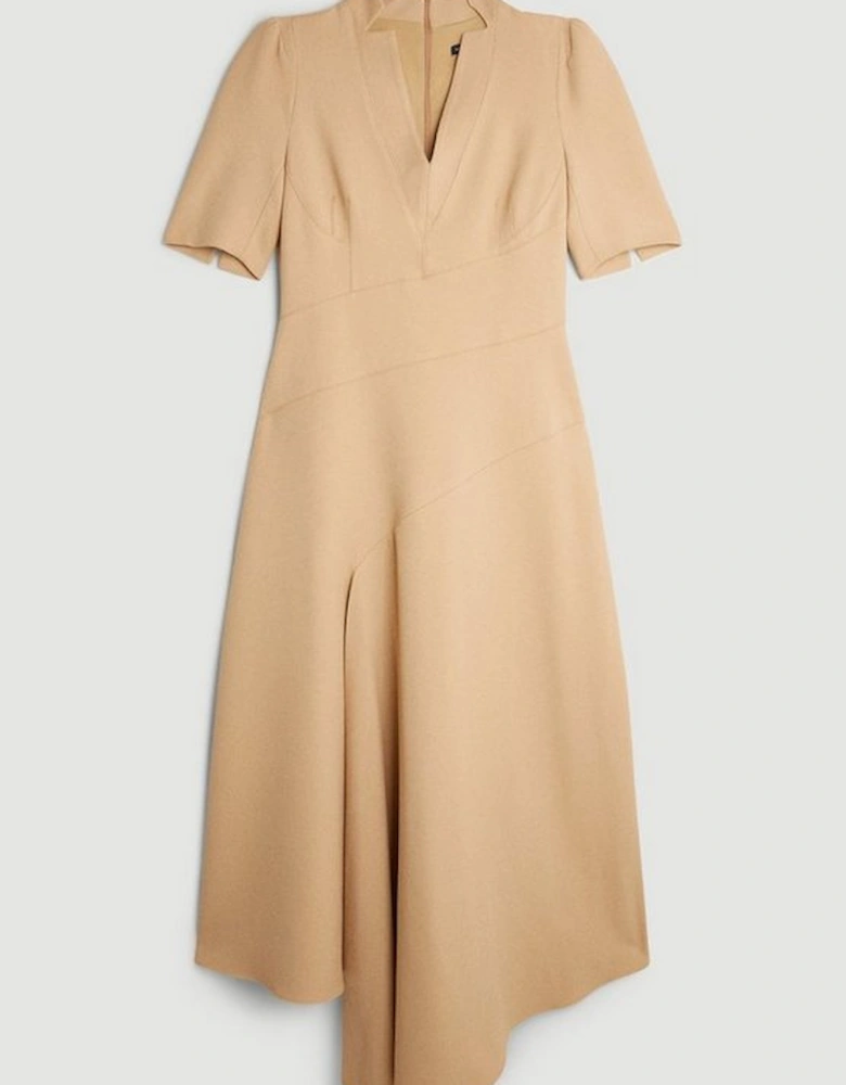 Tailored Structured Crepe Forever Drape Detail Short Sleeve Midi Dress