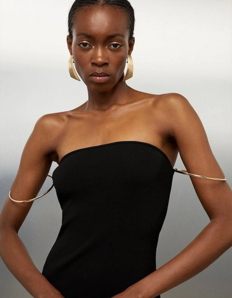 Premium Viscose Blend Body Contouring Bracelet Trim Knit Dress