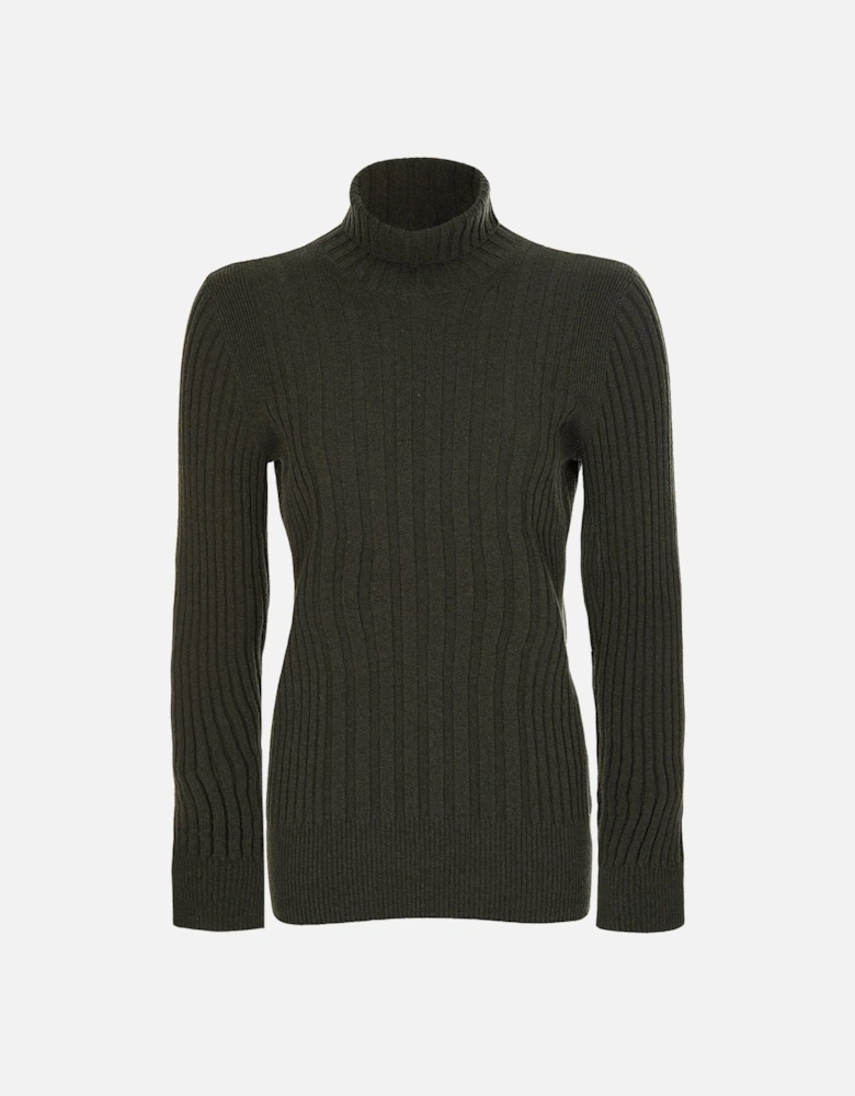 Ribbed Polo Neck Jumper Green