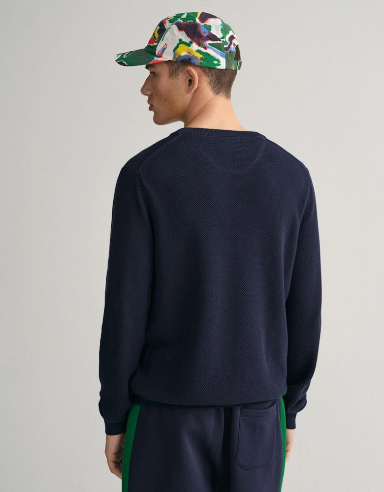 Mens Cotton Pique Crew Neck Jumper