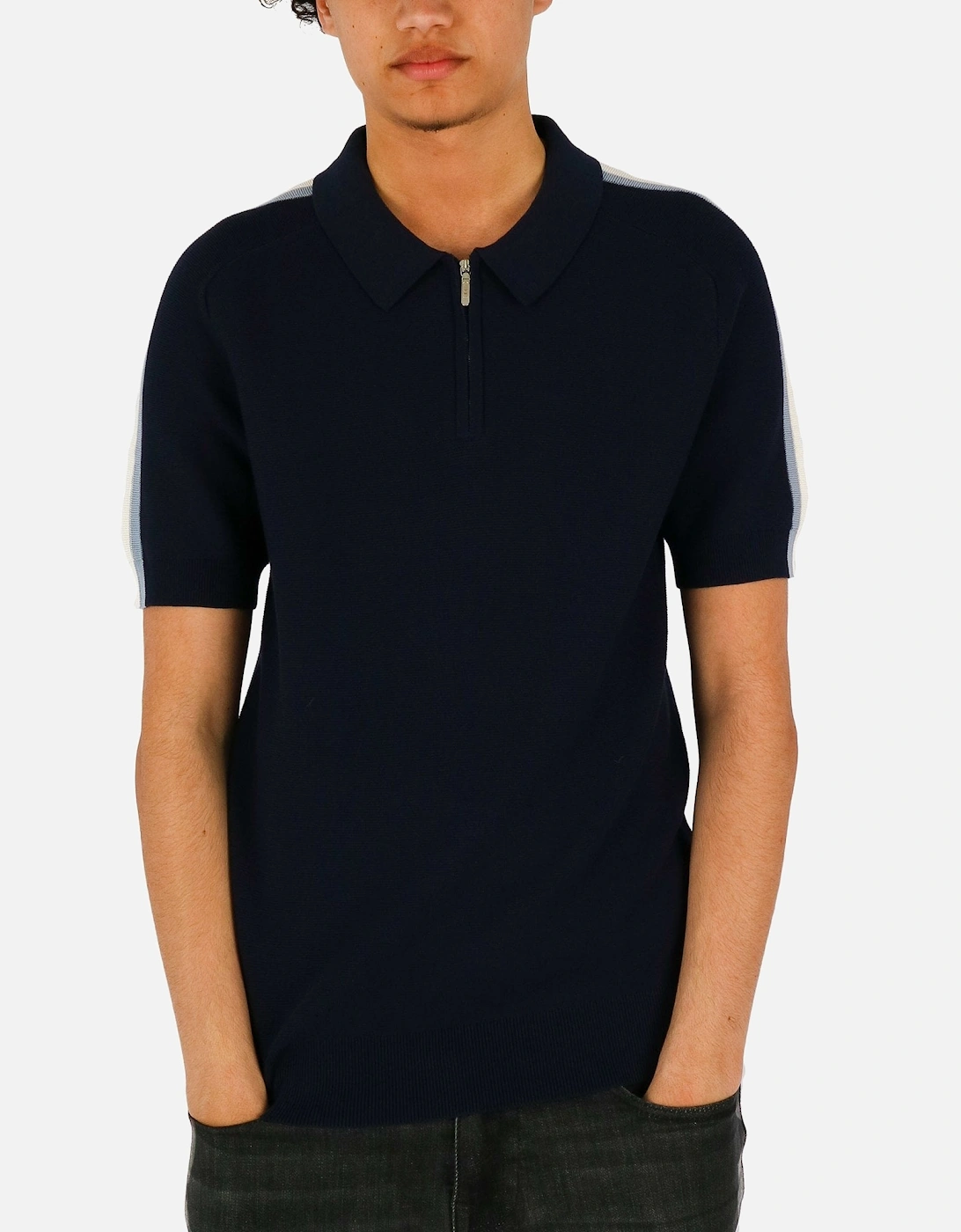 Harlow Zip Navy Knitted Polo, 5 of 4