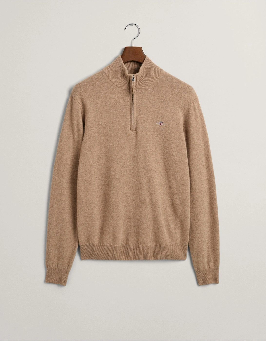 Superfine Lambswool Beige Half-Zip Sweater